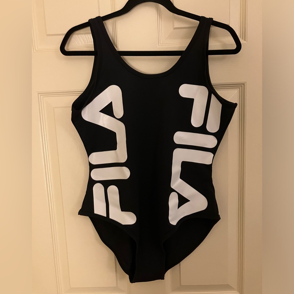Fila logo black bodysuit body suit large L summer sporty
